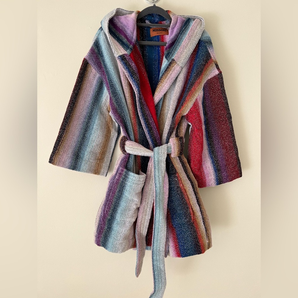 MISSONI Short hooded cotton and lurex bathrobe, brand new, size M